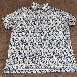 Stenströms Men’s Polo Shirt Medium Blue Floral Print 100% Cotton